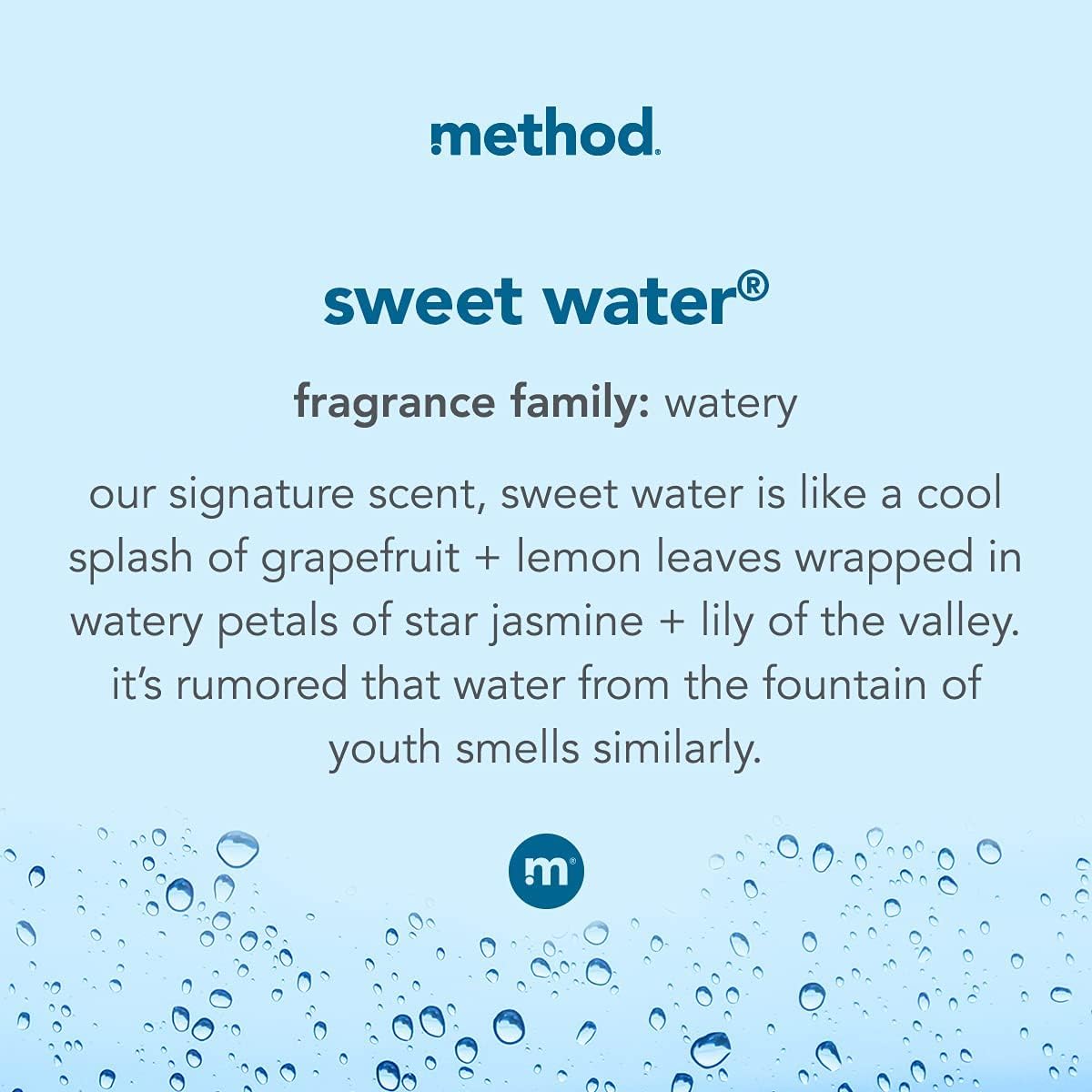 Method Sweet Water bottle minus pump shows eco-friendly packaging