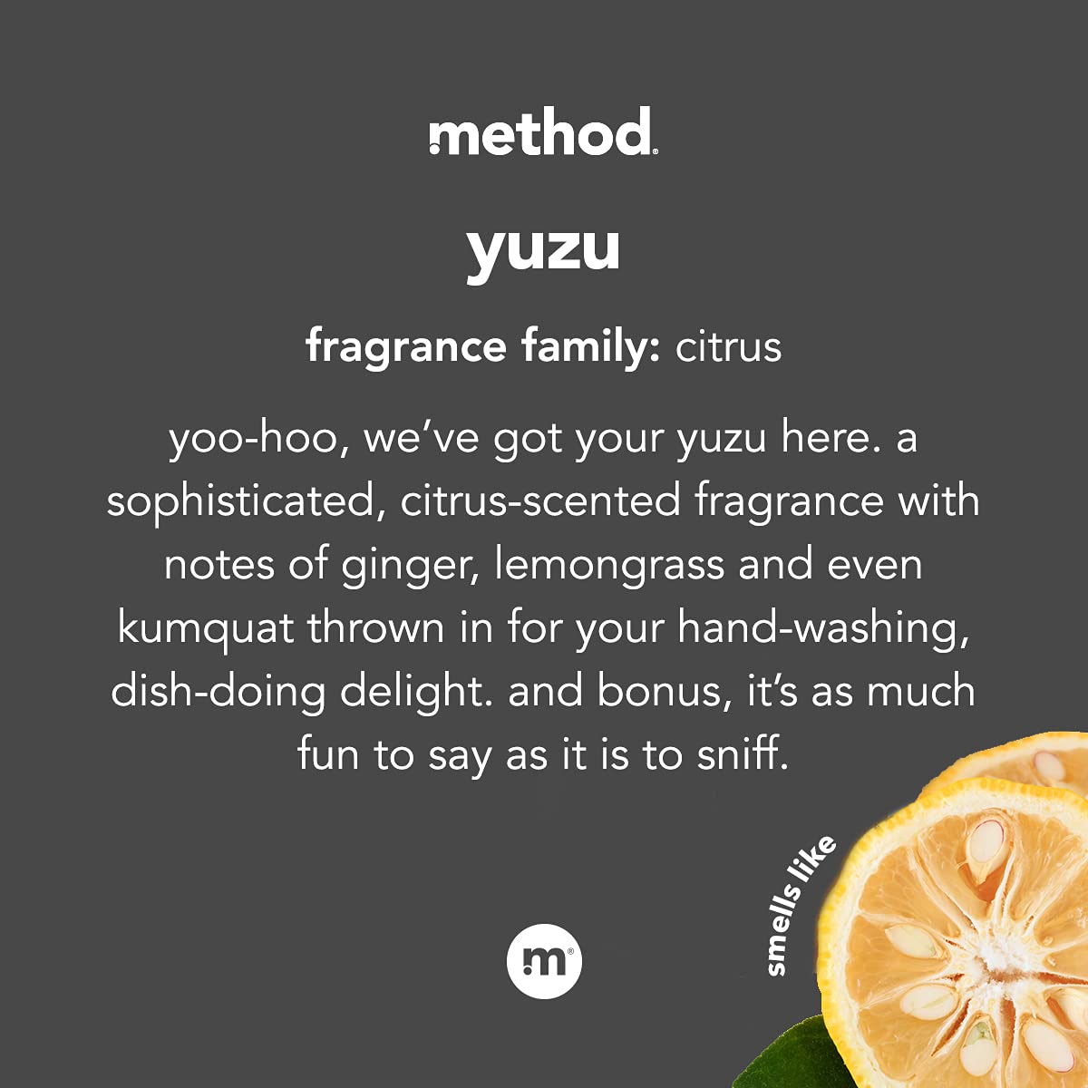 Close-up of pump and label showing Yuzu fragrance