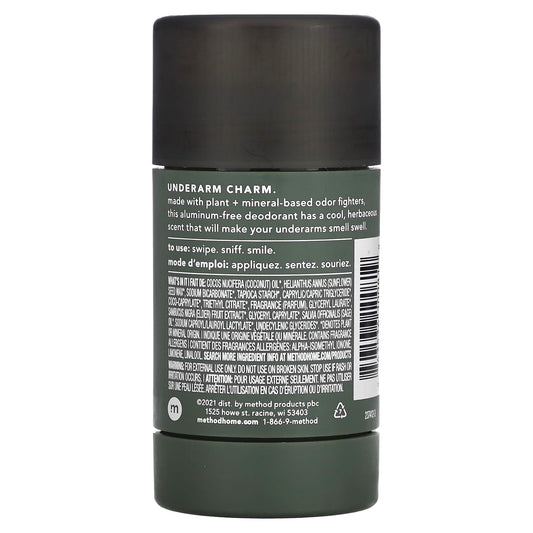 Method Juniper Sage deodorant application delivers a smooth glide for daily use.