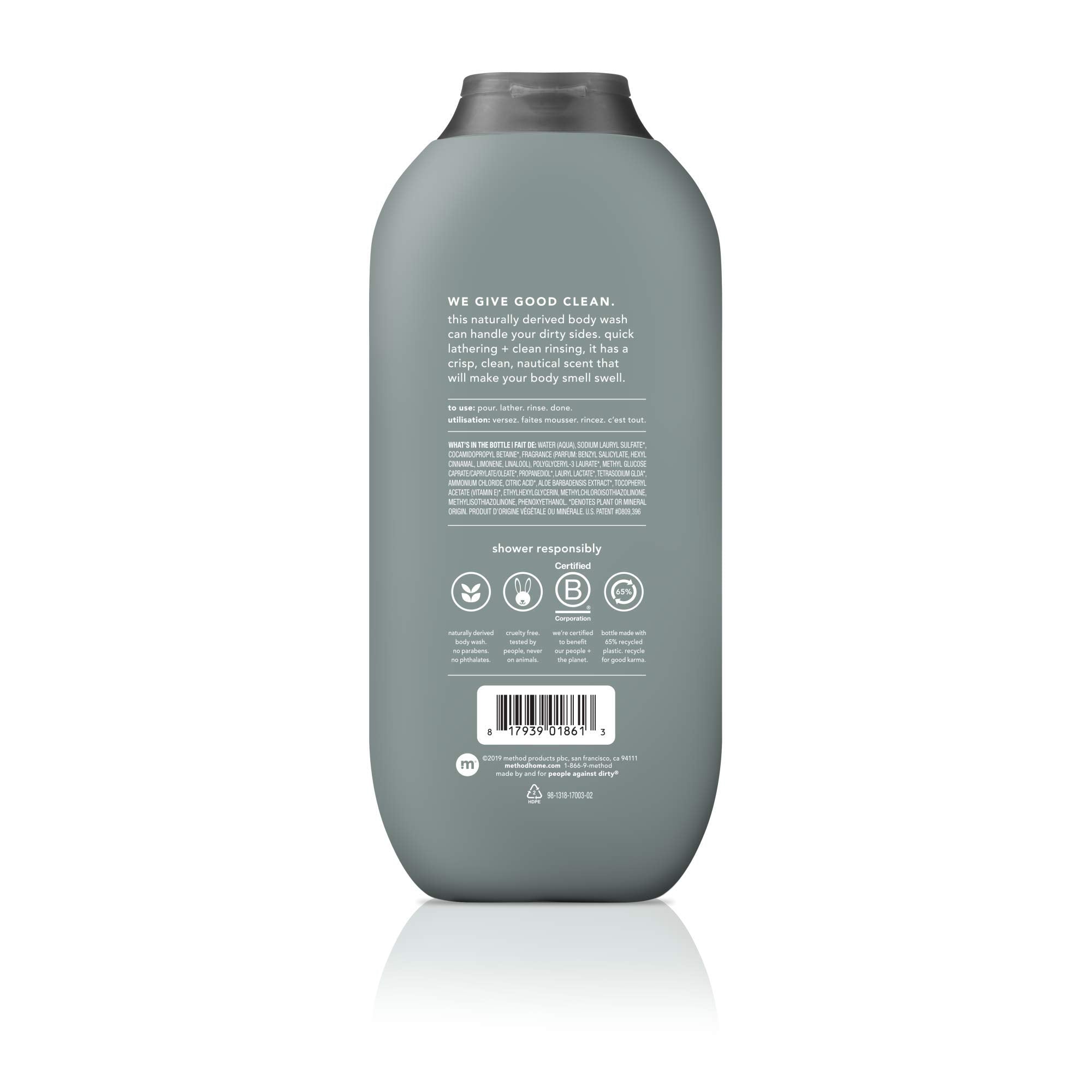 Method Men Cedar + Cypress bottle pour, smooth rinse and bold fragrance