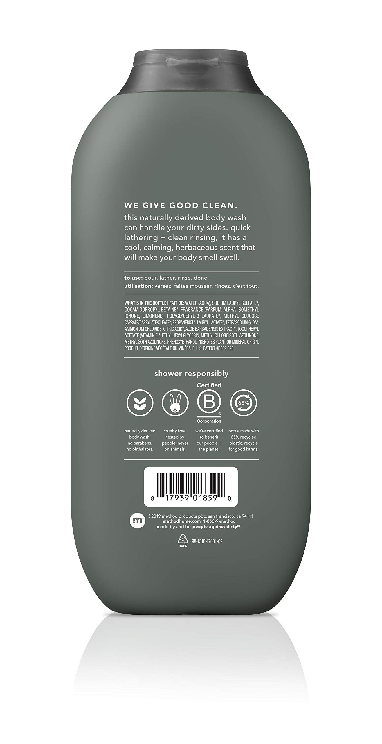 Method Men Cedar + Cypress bottle on counter, woody scent for daily grooming