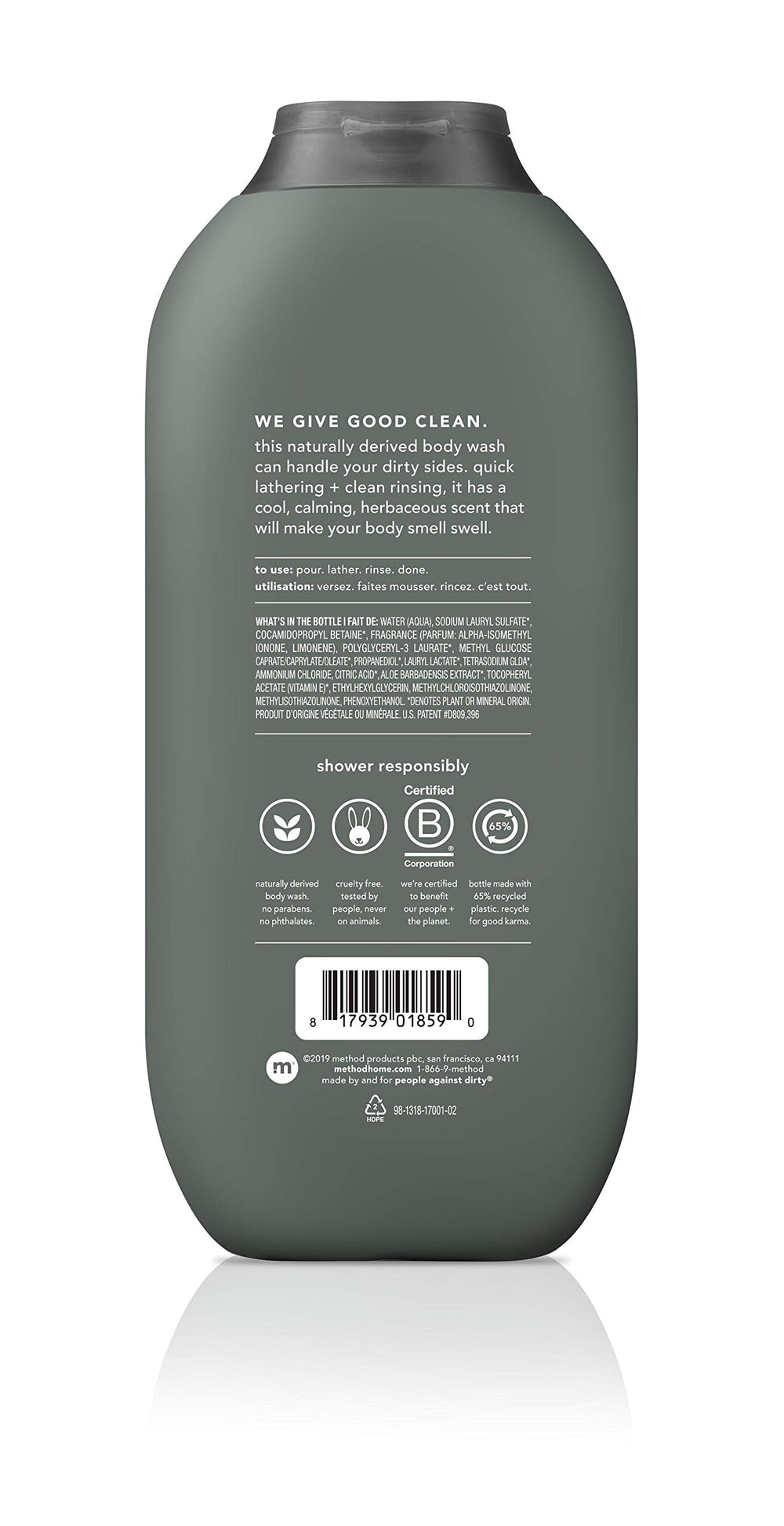 Method Men Cedar + Cypress bottle on counter, woody scent for daily grooming
