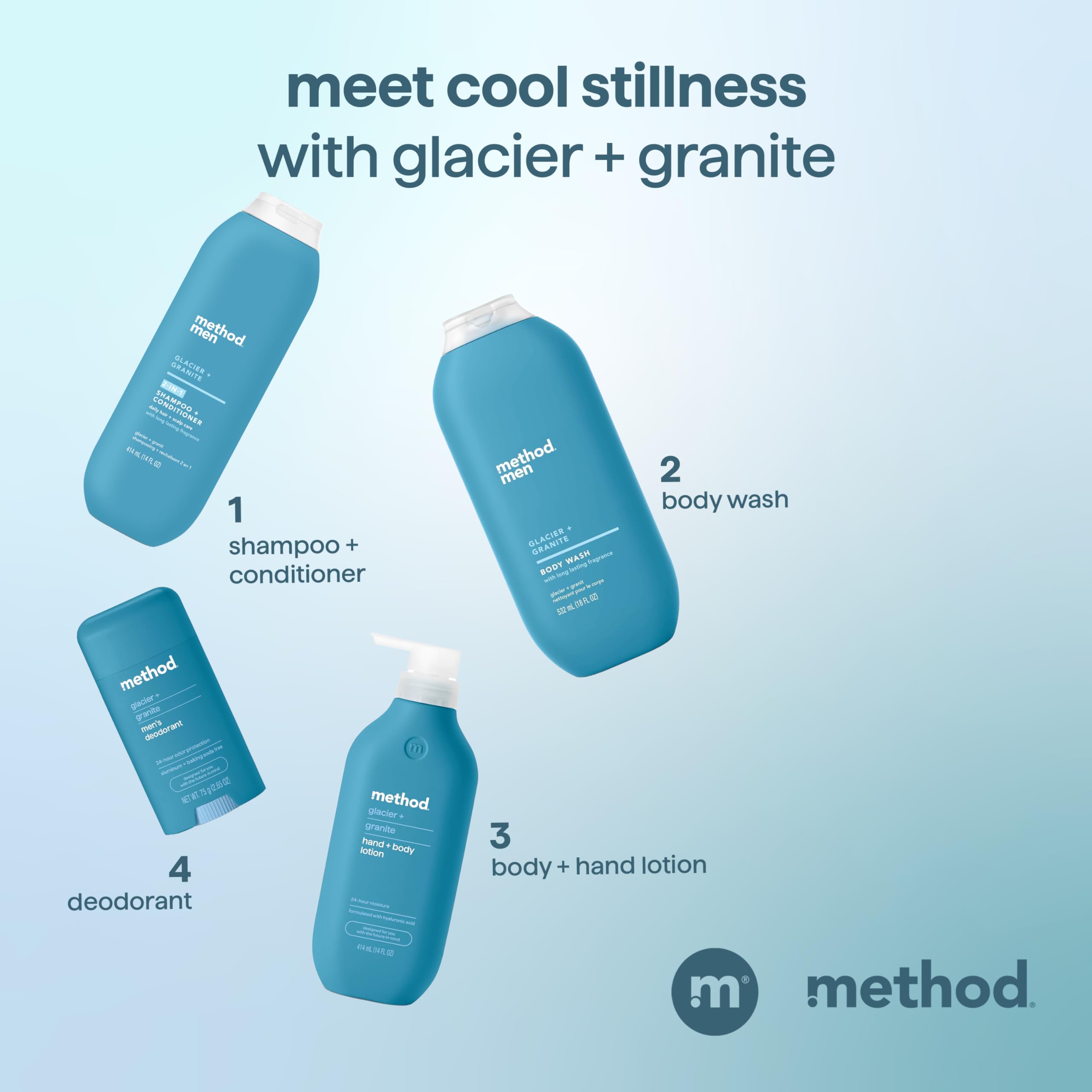 Method Men Glacier Granite bottle made with 80% recycled plastic.