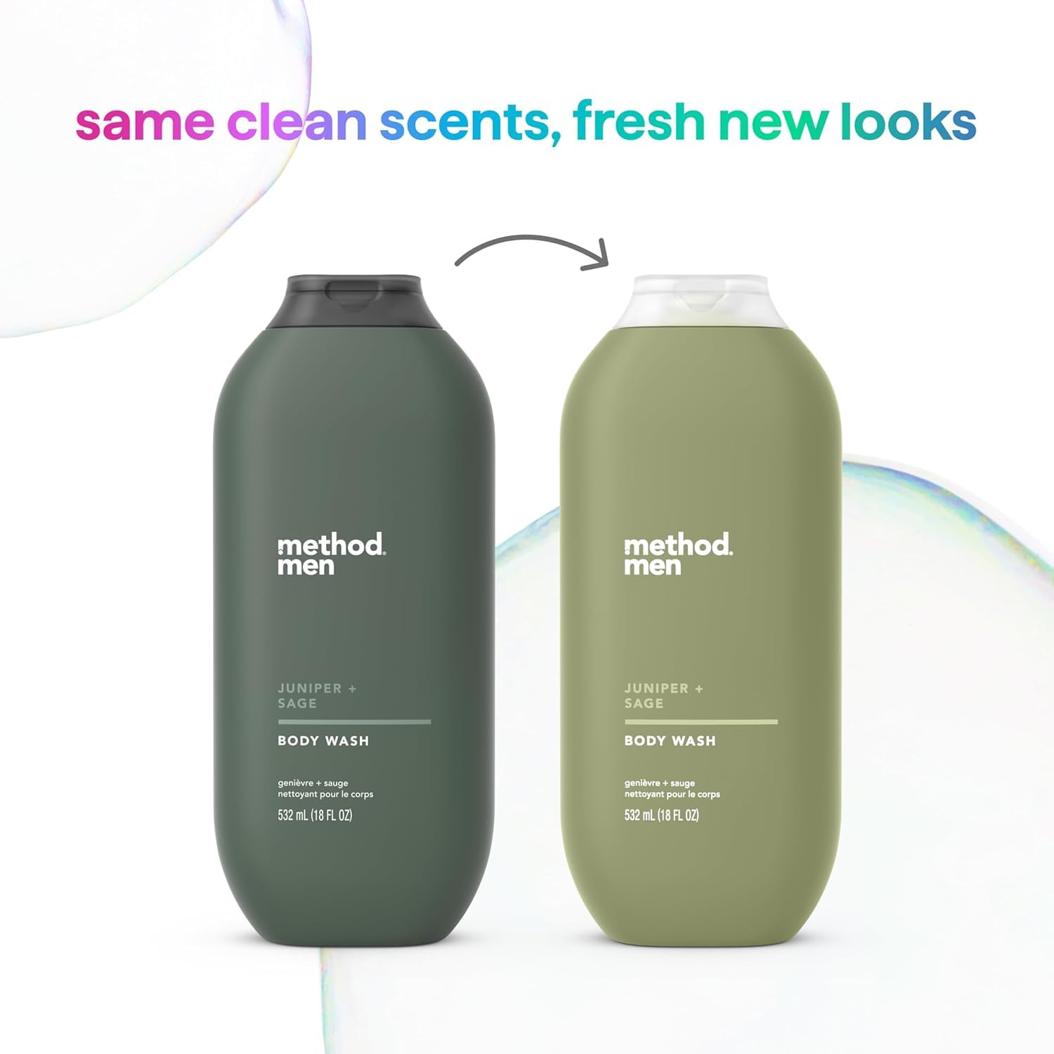 Fragrance notes of juniper and sage in Method Men wash.