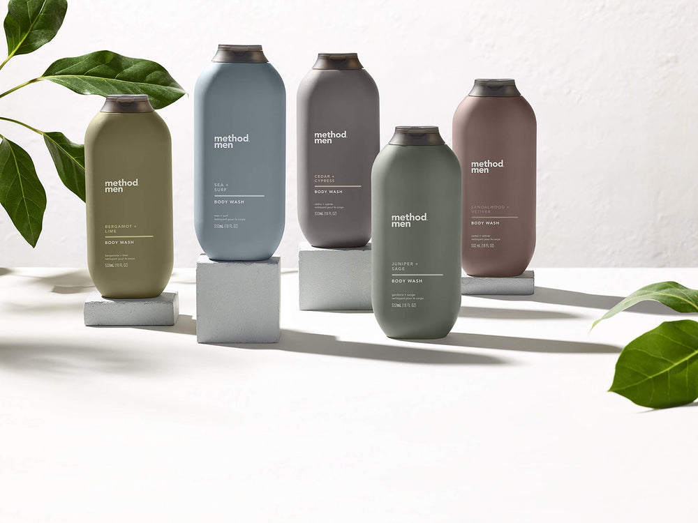 Gym bag ready Method Men Juniper + Sage Body Wash.