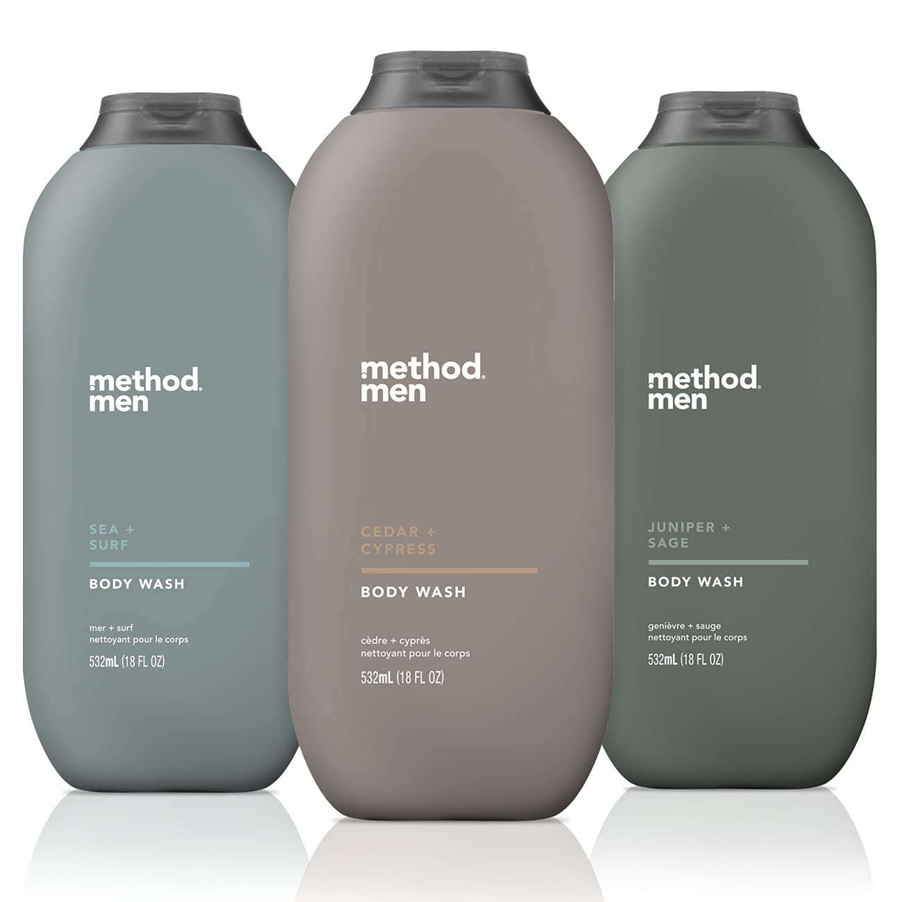 Method Men Sea + Surf bottle on shower shelf, refreshing cleanse after workouts