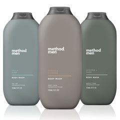 Method Men Sea + Surf bottle on shower shelf, refreshing cleanse after workouts
