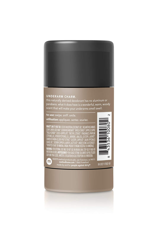 Method Mens Cedar & Cypress deodorant stick application demonstrates easy daily odor defense