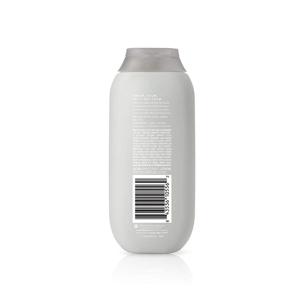 Method Men post-shave balm application demonstrates quick soothing after shave.