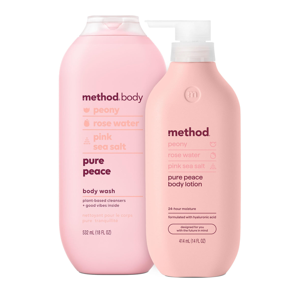 Method Pure Peace body wash bottle with peony and rose notes for a calming cleanse