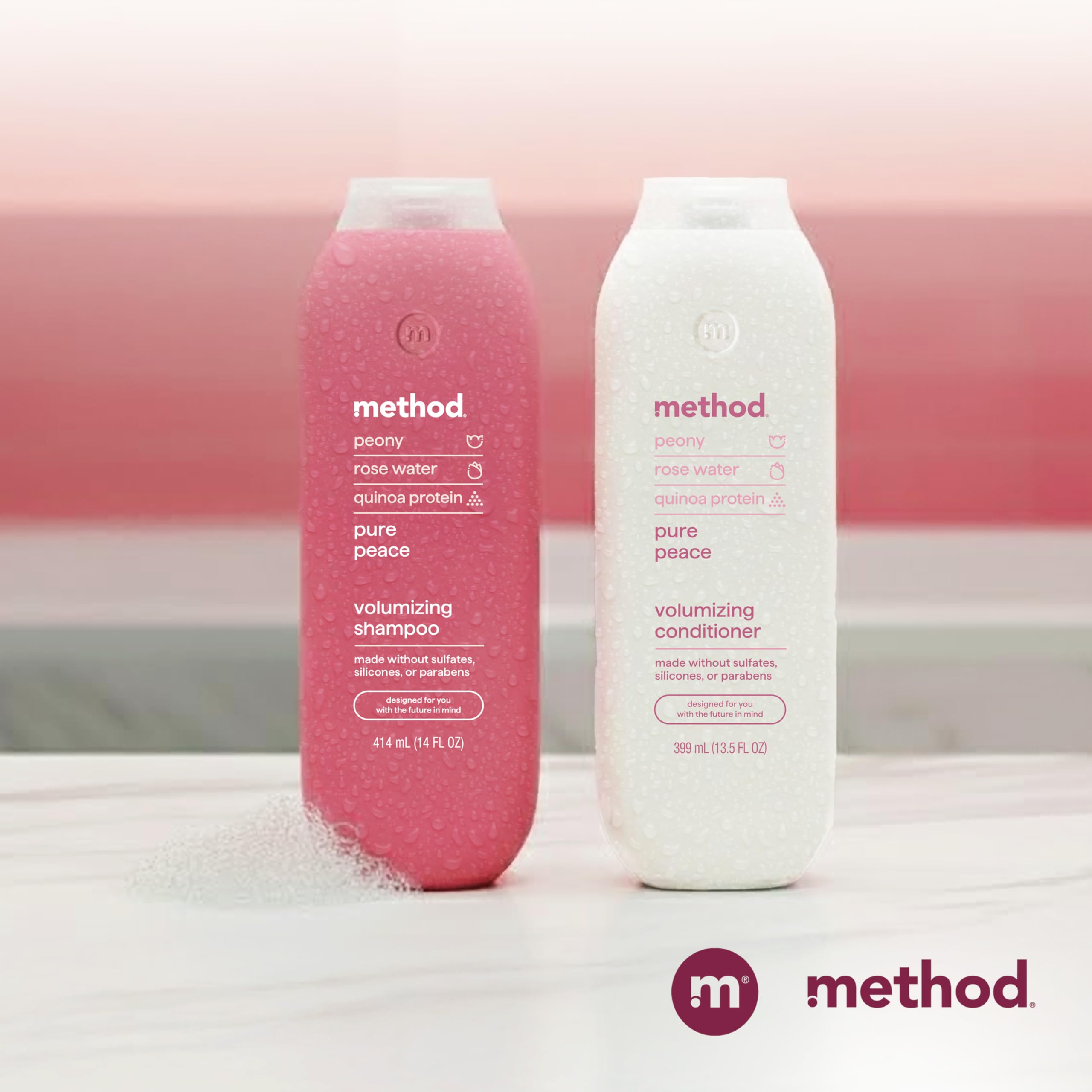 Six-pack display of Method Pure Peace shampoo for routine use