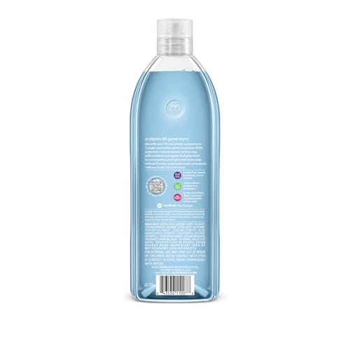 Closeup of Method refill bottle highlighting eco-friendly recycled plastic.