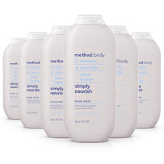 Method Simply Nourish body wash bottle front, coconut fragrance and moisturizing feel.