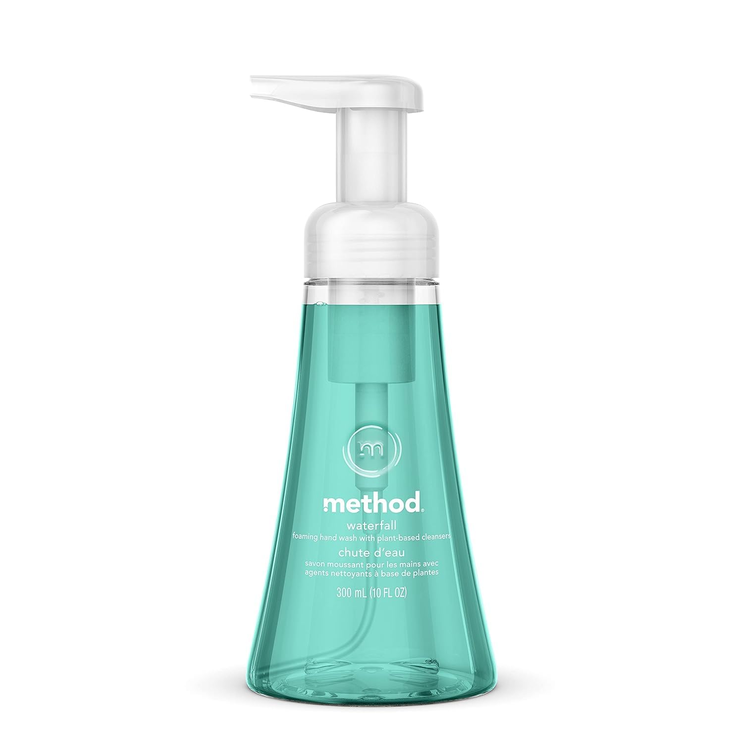 Label highlighting the Waterfall fragrance on Method soap.