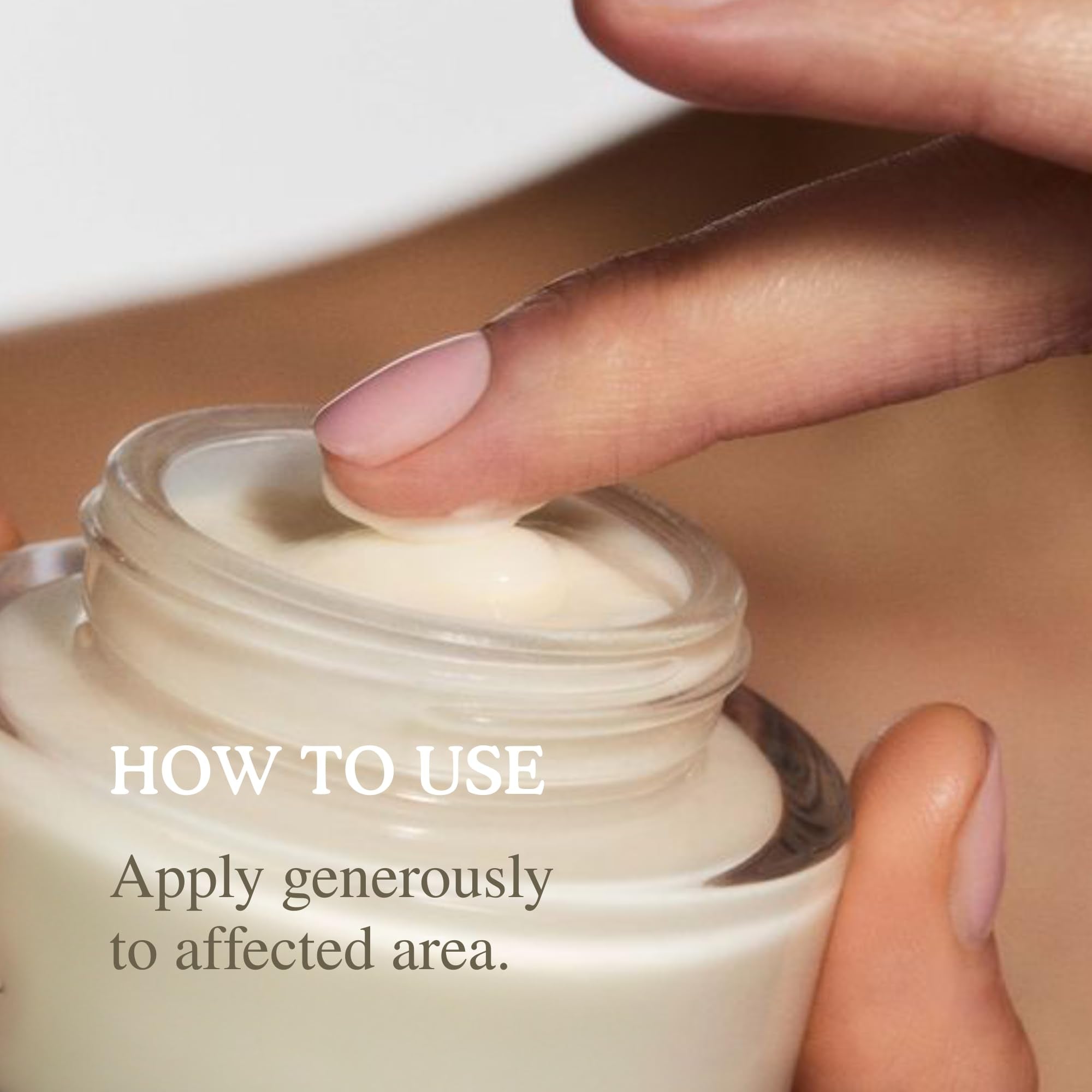 Organic shea butter block featured as a key nourishing ingredient.