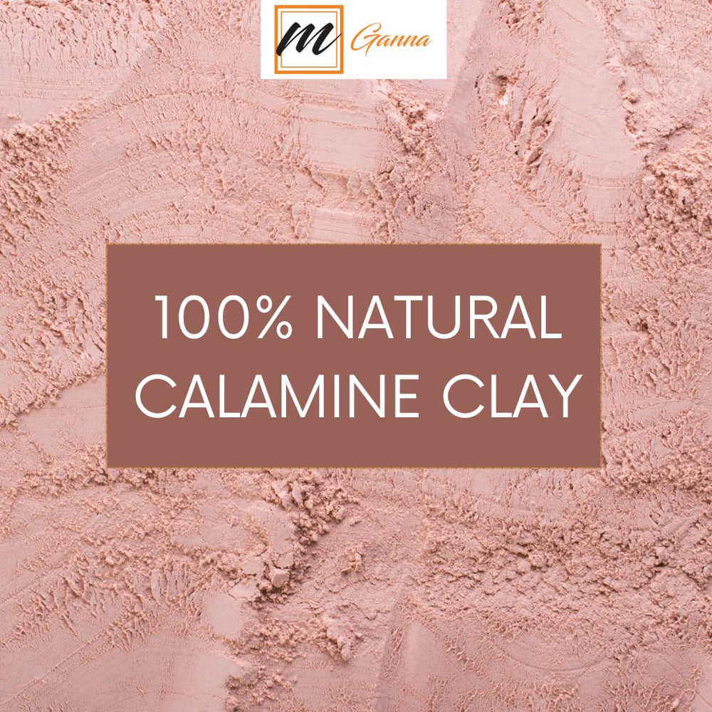 mGanna Calamine Clay Powder setup on a vanity for daily skincare.