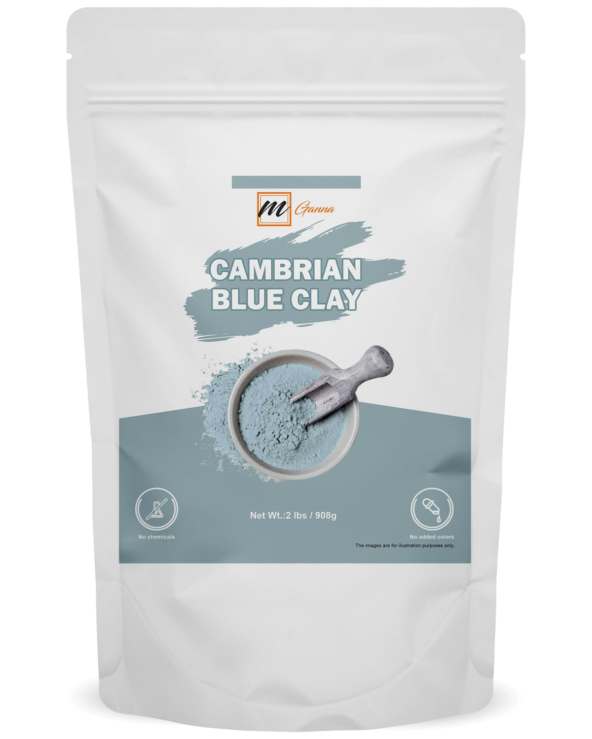 mganna Cambrian blue clay bottle for DIY facial masks and skin conditioning.