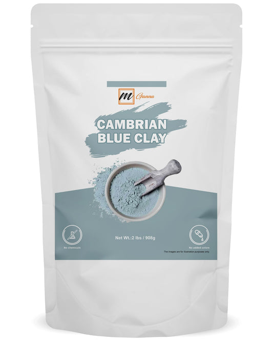mganna Cambrian blue clay bottle for DIY facial masks and skin conditioning.