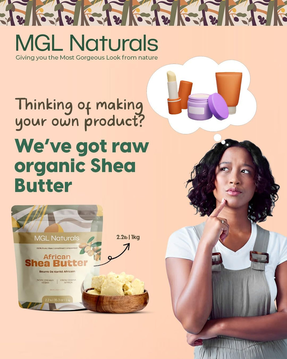 MGL Naturals Shea Butter hair daily-use for soft, manageable strands.
