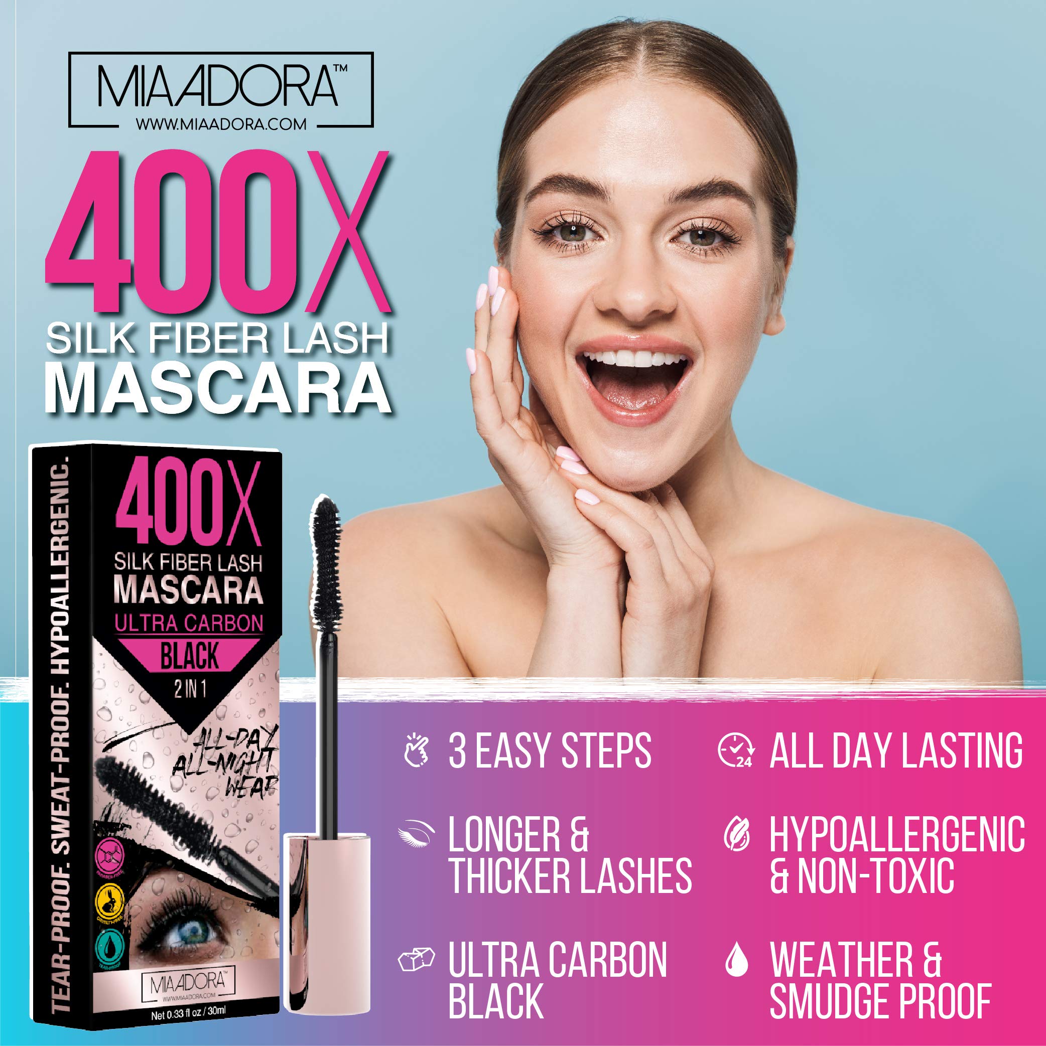 Mia Adora 400X gel and micro lash extensions for simple three-step routine.