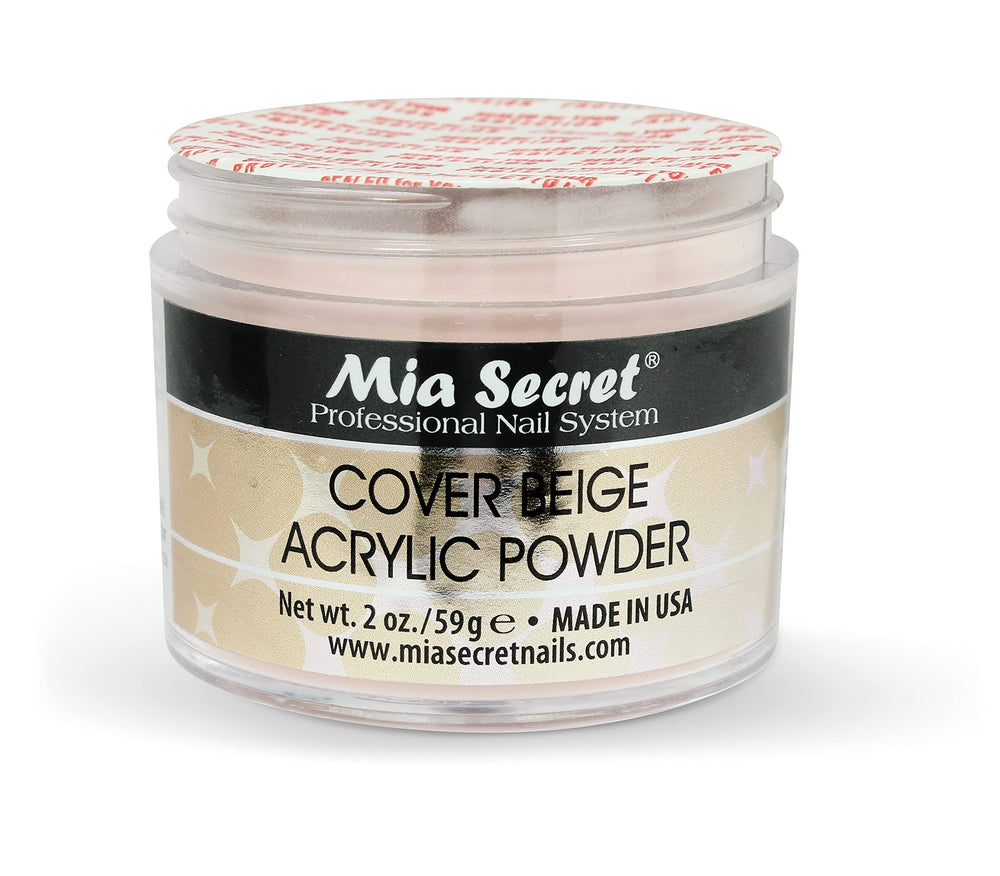 Mia Secret beige acrylic powder swatch showing seamless blend with natural nail