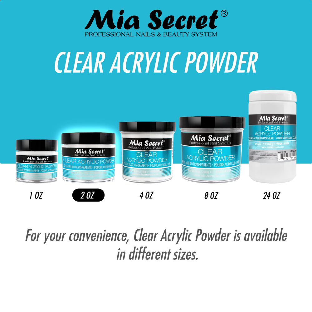 Mia Secret 2oz clear acrylic powder bottle for convenient size options.