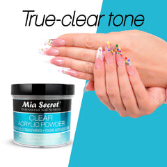 Mia Secret Clear Acrylic Powder adhesion close-up.