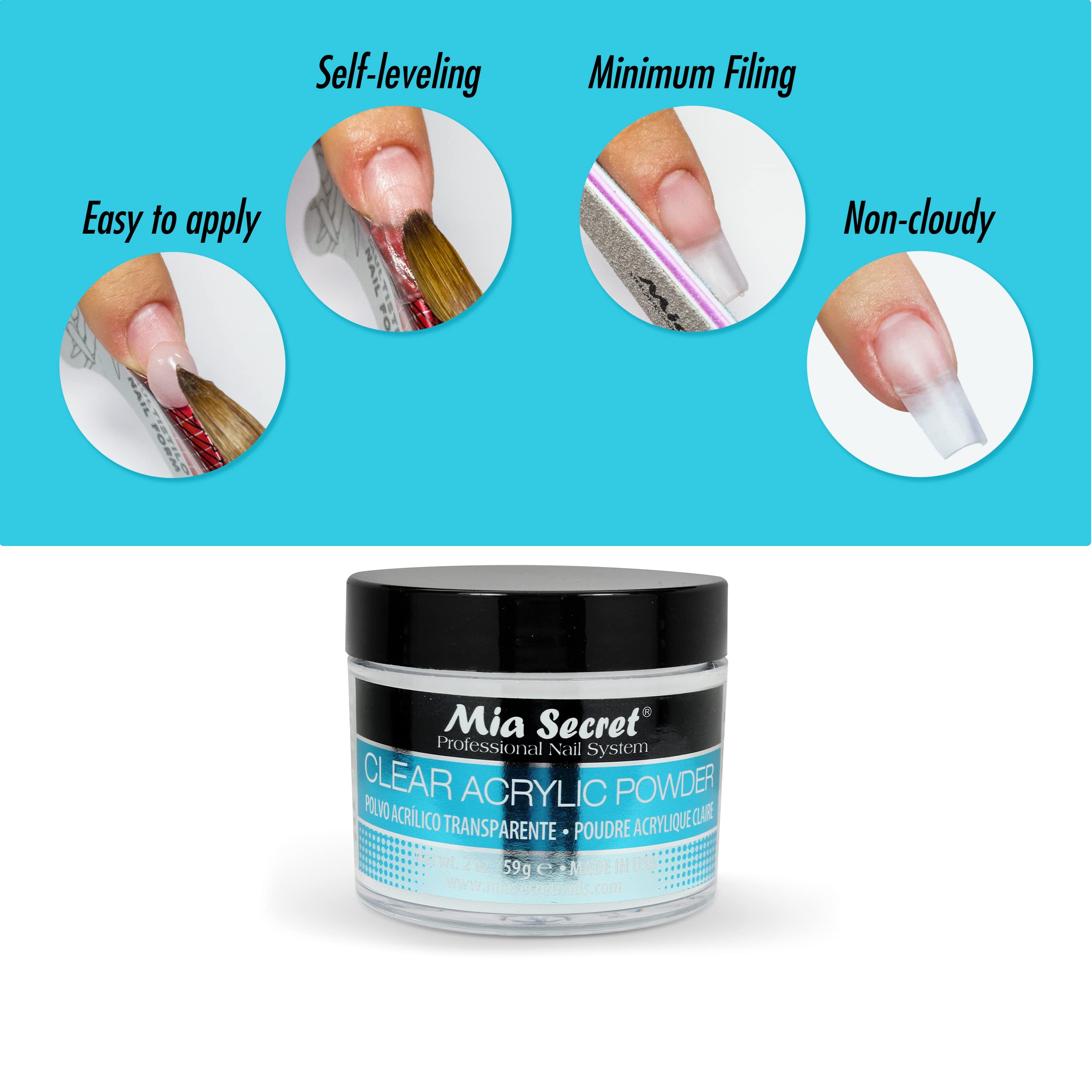 Mia Secret powder compatible with gel systems for versatile looks.