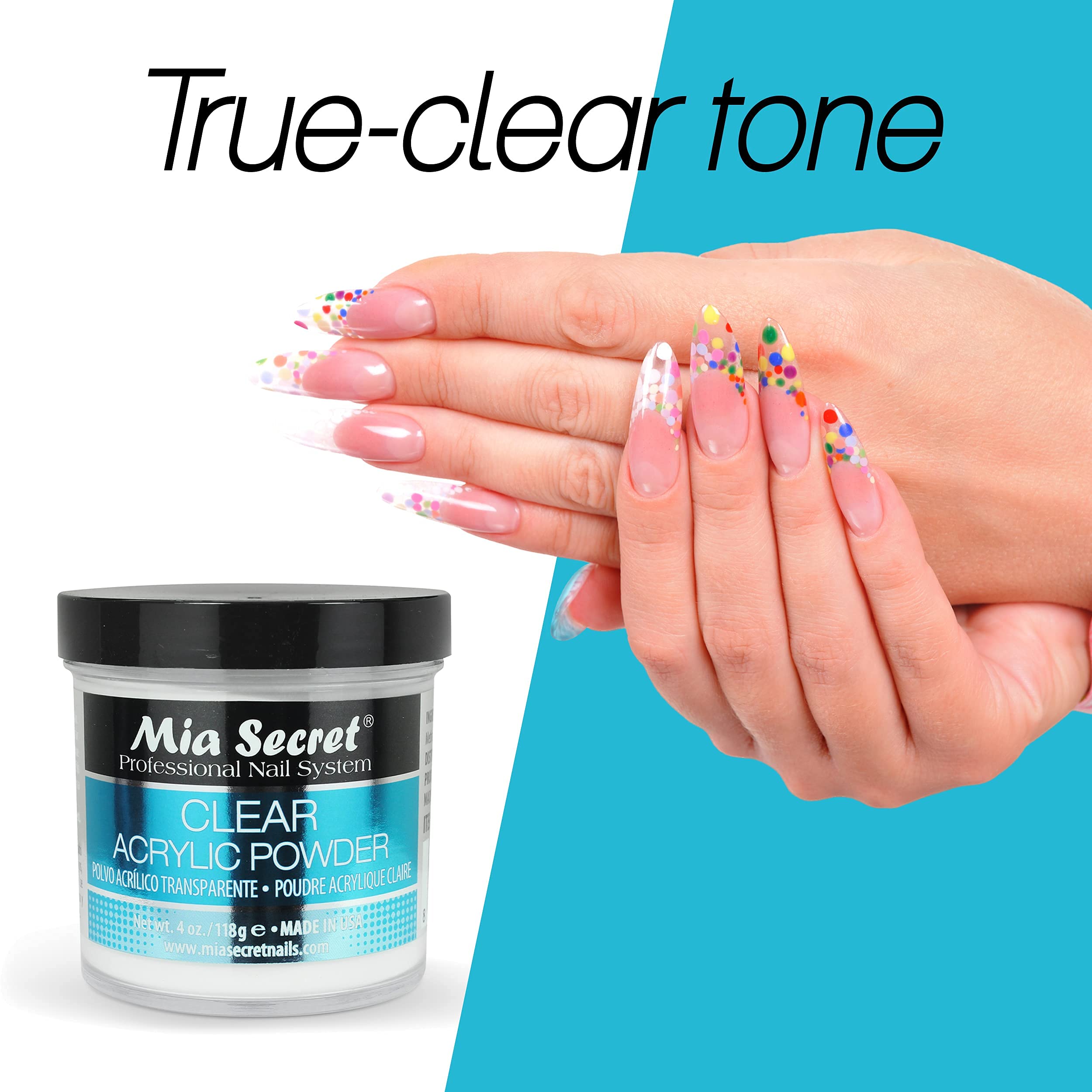 Mia Secret proudly produced in the USA label on powder packaging