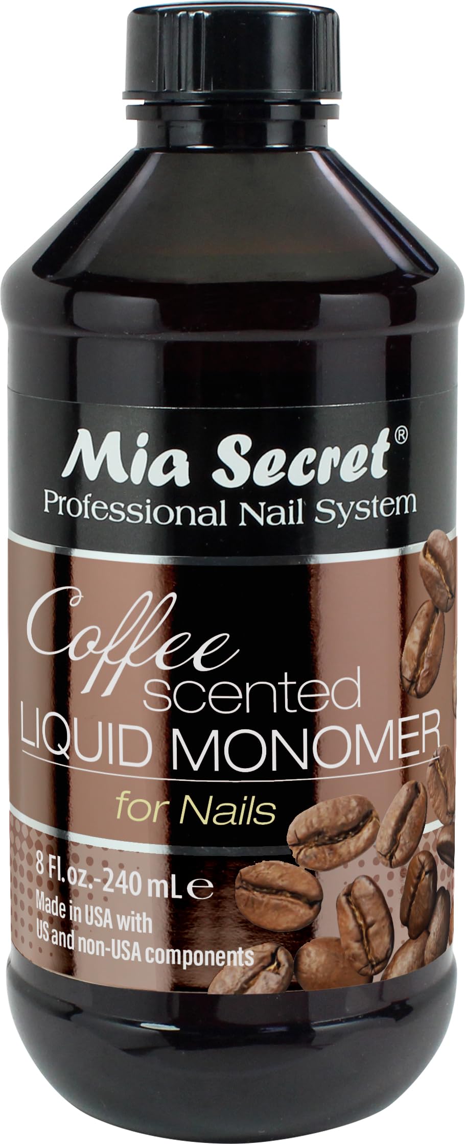 Mia Secret coffee-scented liquid monomer bottle 8oz creates a fresh, inviting manicure ambiance.