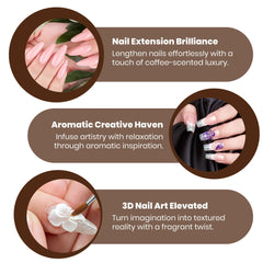Mia Secret coffee scented liquid monomer USA made stamp signals trusted manufacturing.