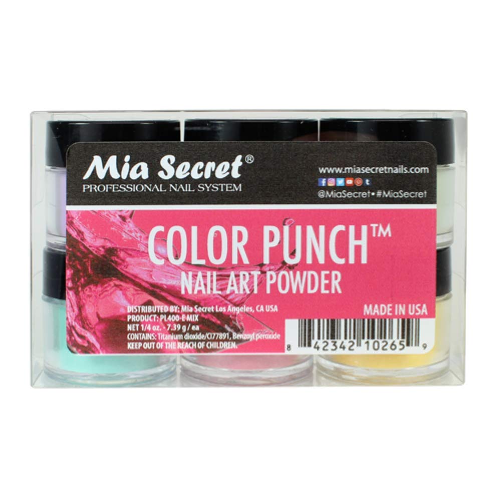 Mia Secret Color Punch collection front view showing six vibrant jars for nail art inspiration