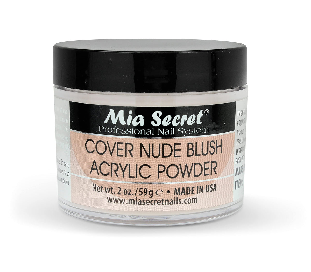 Mia Secret cover nude blush acrylic powder bottle close-up for durable nail overlays