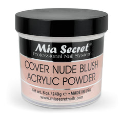 Mia Secret Cover Nude Blush Acrylic Powder bottle demonstrates smooth, even consistency for flawless nails.