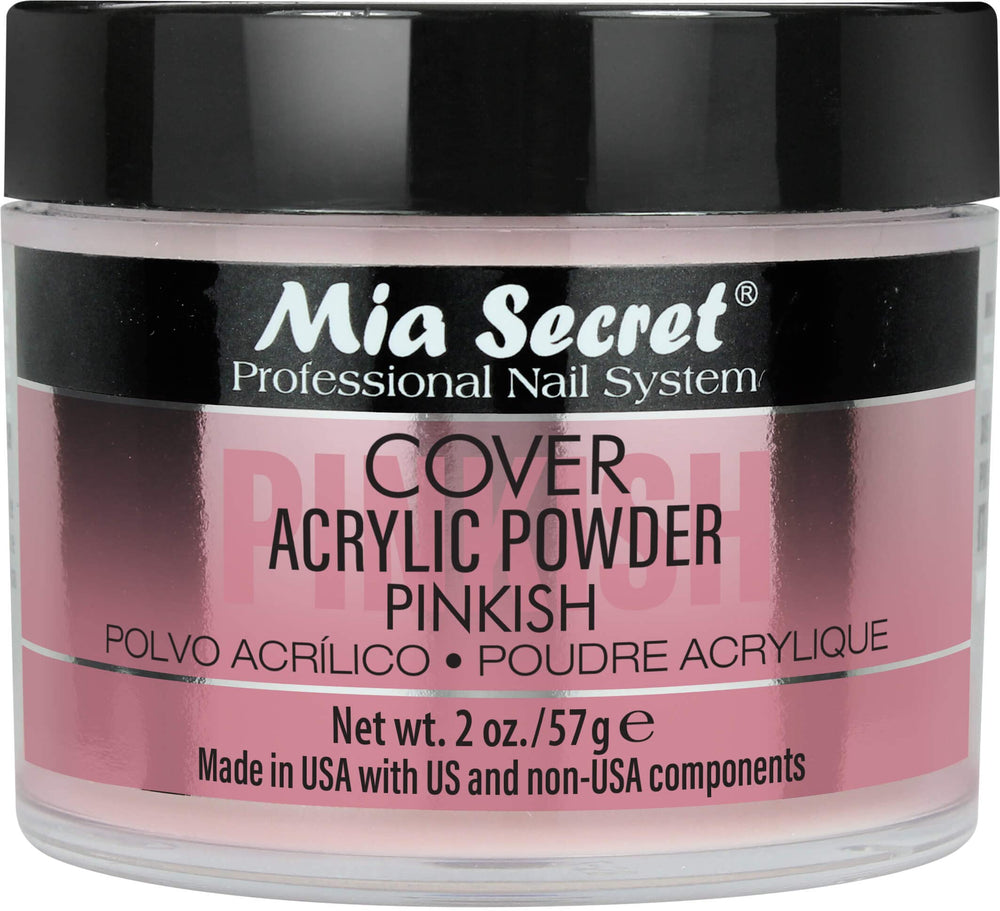 Mia Secret Cover Pinkish Acrylic Powder bottle demonstrates premium formula for durable nails.