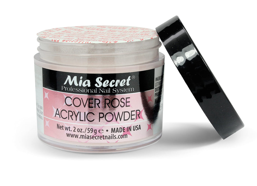 Mia Secret Cover Rose acrylic powder 2 Oz jar close-up highlighting rose shade.