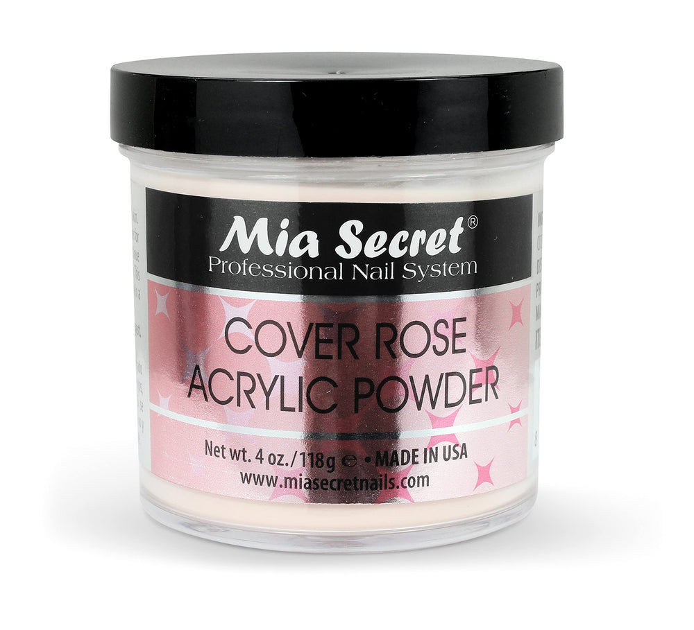 Mia Secret Cover Rose acrylic powder bottle close-up showing creamy pink shade for enhancements.