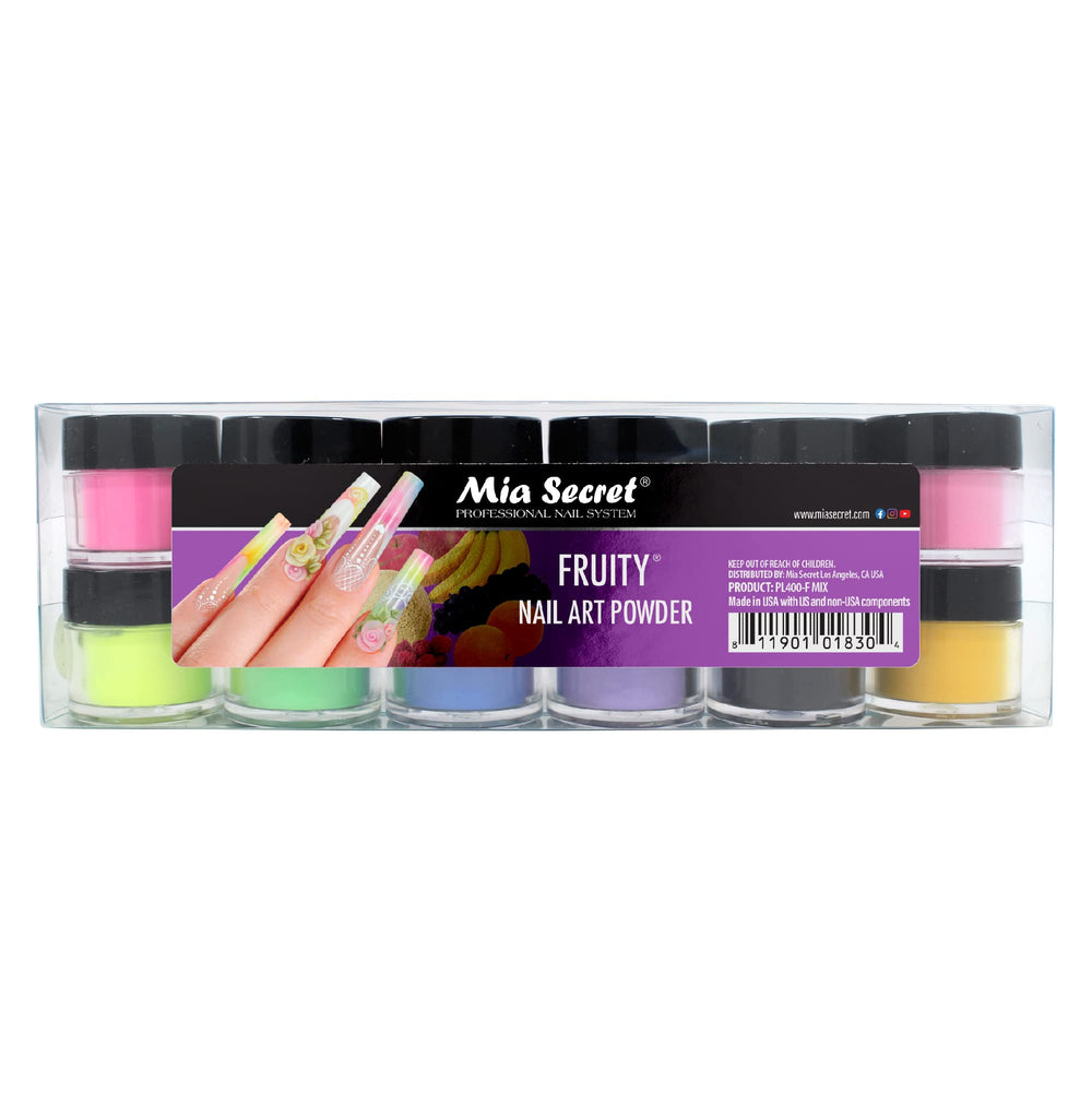 Mia Secret Fruity Collection 12-color powder set for versatile acrylic nail designs.