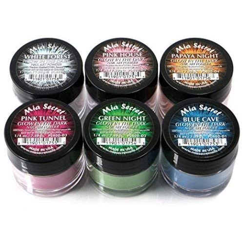 Mia Secret Glow in the Dark acrylic powder set for vivid nails and long-lasting color.