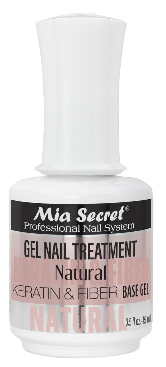 Mia Secret Keratin Base and Top Gel bottle front showing dual-use protection and shine