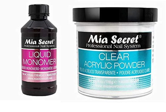 MIA SECRET liquid monomer 4oz bottle for flexible adhesion and durable nails.