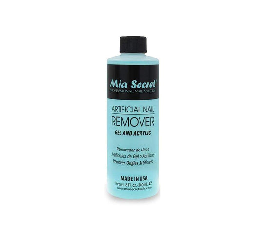 Mia Secret nail remover bottle close-up for gel and acrylic removal