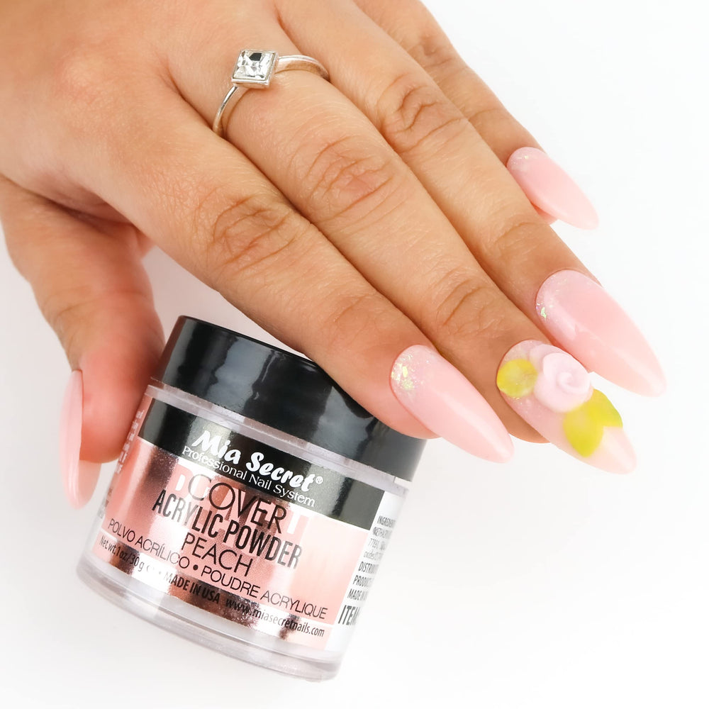 Mia Secret Peach Cover Acrylic Powder supports intricate nail art designs.