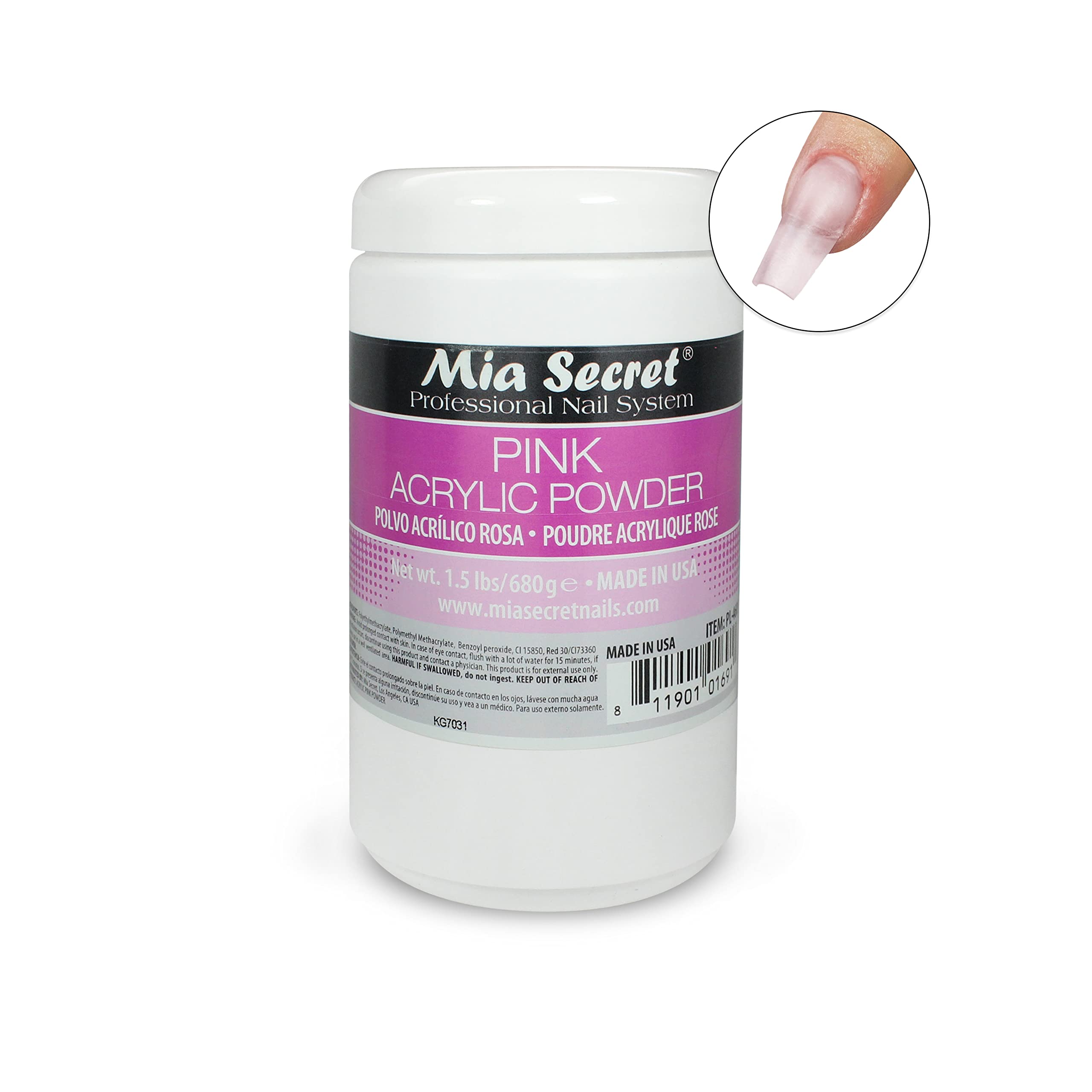 Mia Secret pink acrylic powder on swatch demonstrates strong adhesion and long-lasting wear