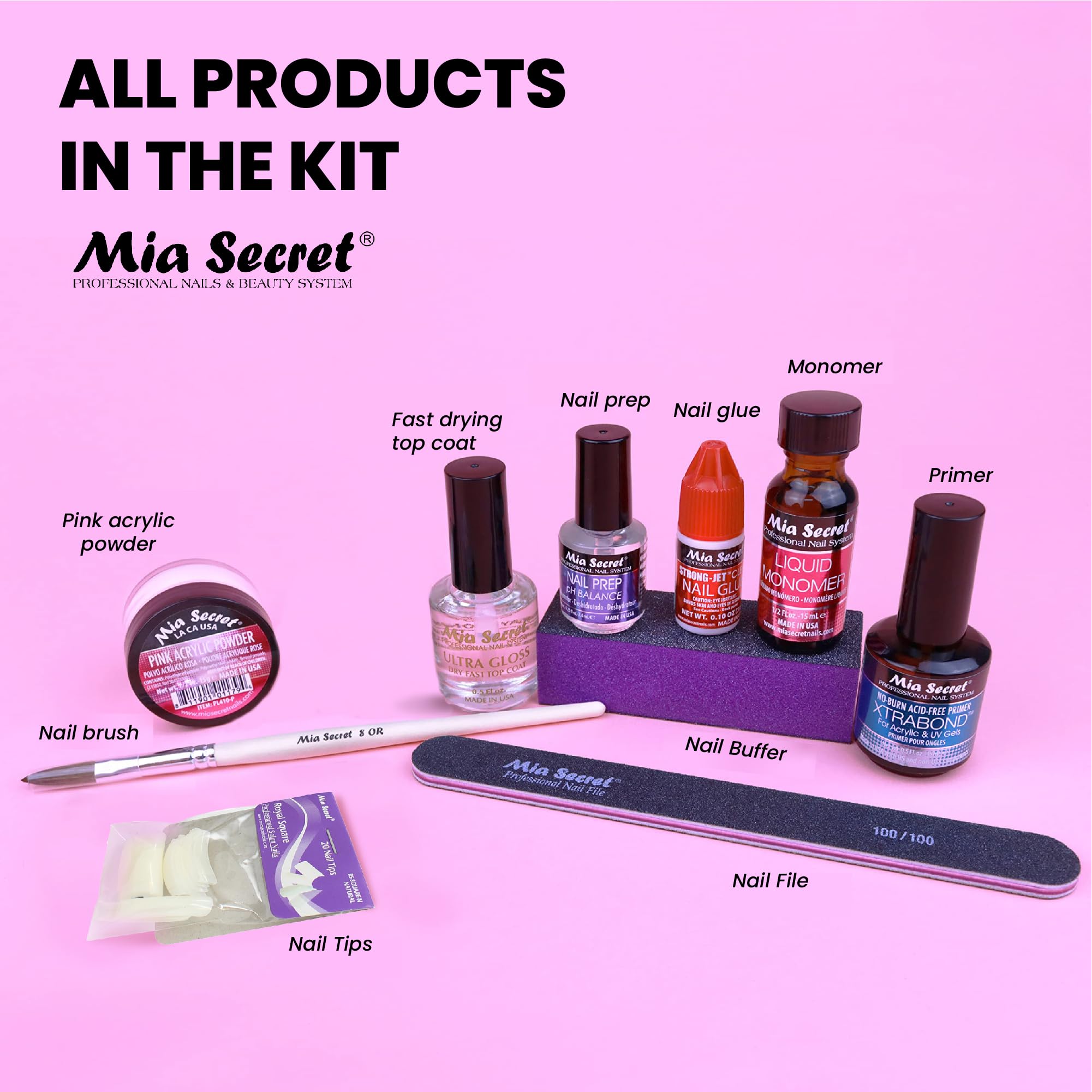 Mia Secret resealable pouch with kit contents for on-the-go manicures