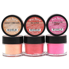 Mia Secret Sweet shade swatches display six versatile tones for personalized nail art.