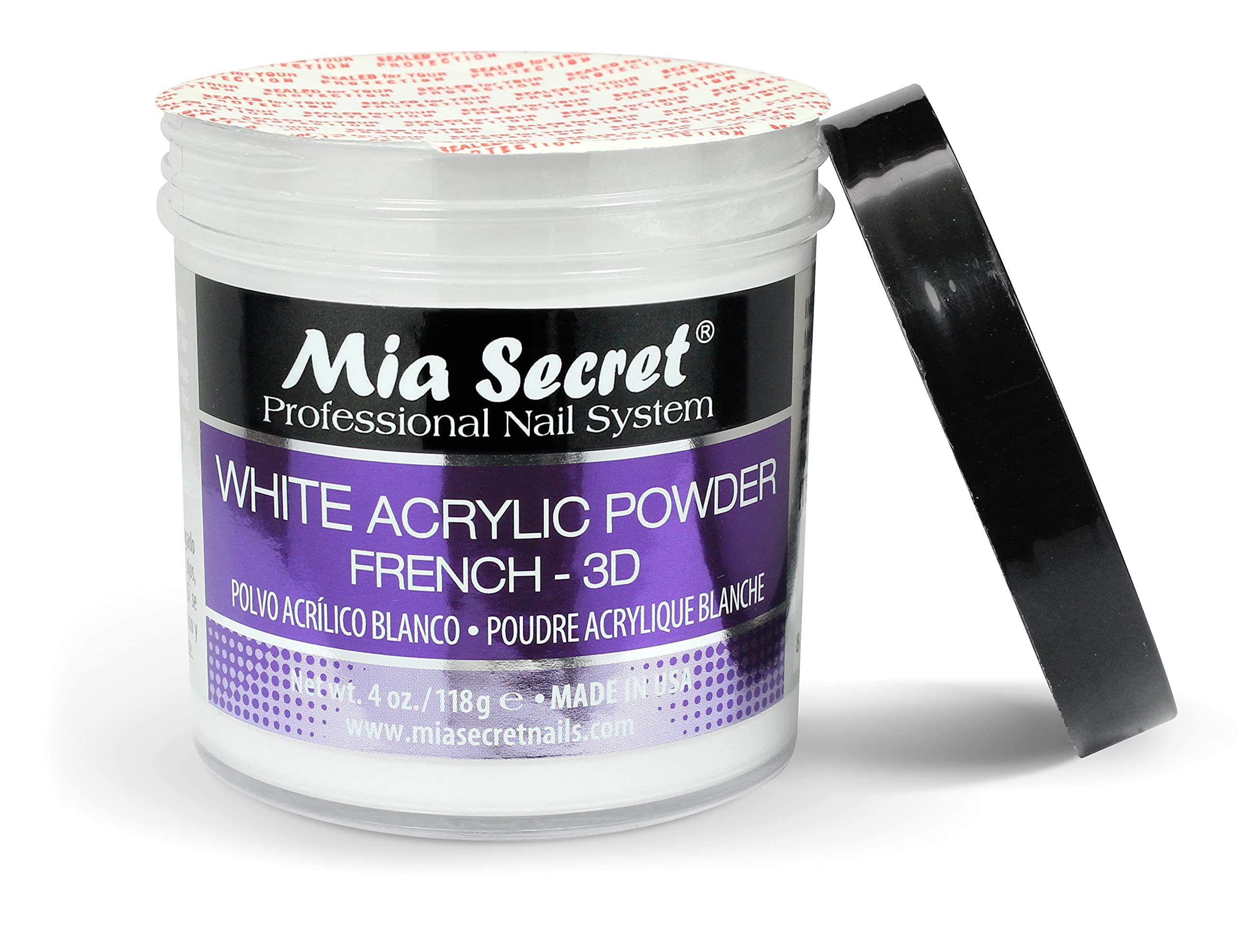 Mia Secret White Acrylic Powder on a nail art desk for fast projects.