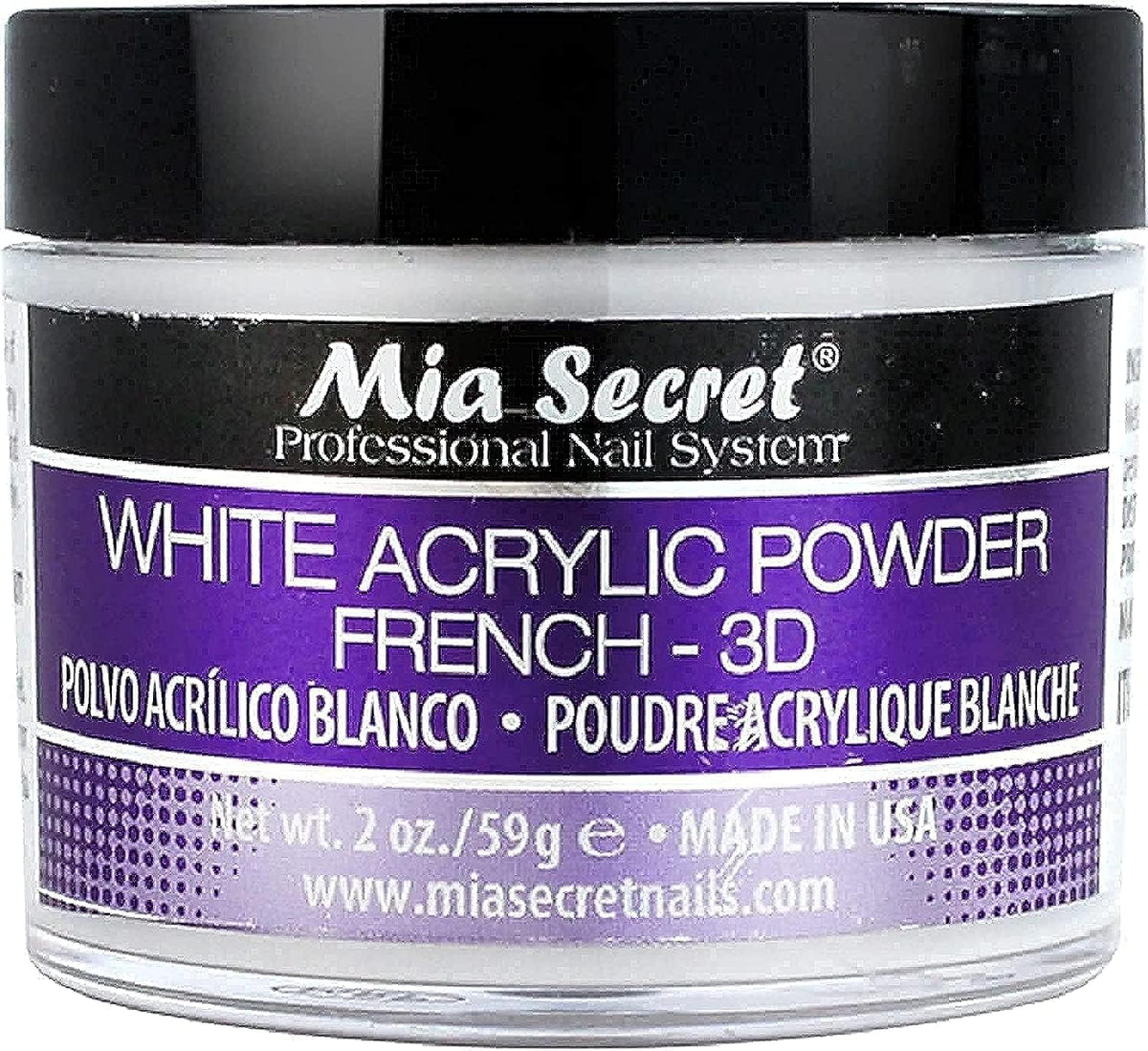 Mia Secret White French 3D Acrylic Powder for crisp tips and elegant 3D art