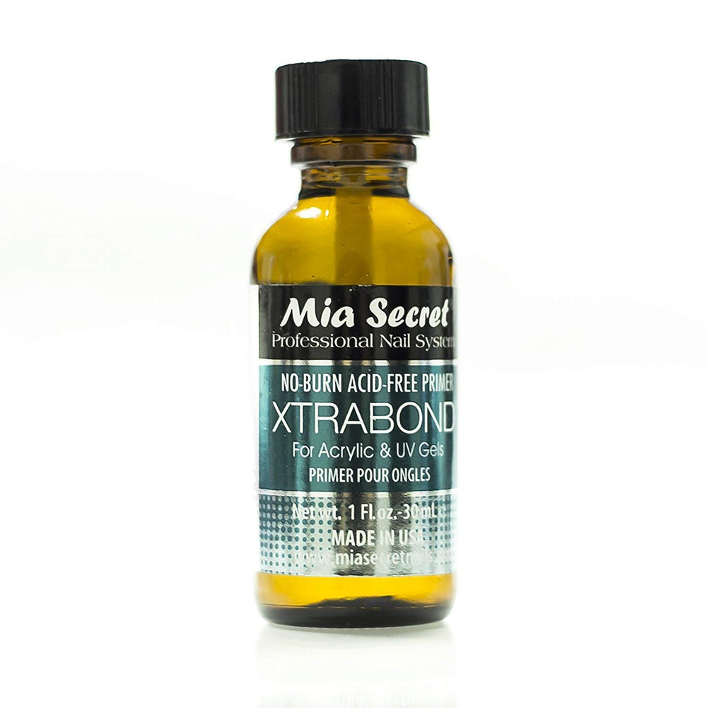 Mia Secret Xtrabond Nail Primer bottle on display; promotes strong adhesion for acrylic or UV gel.