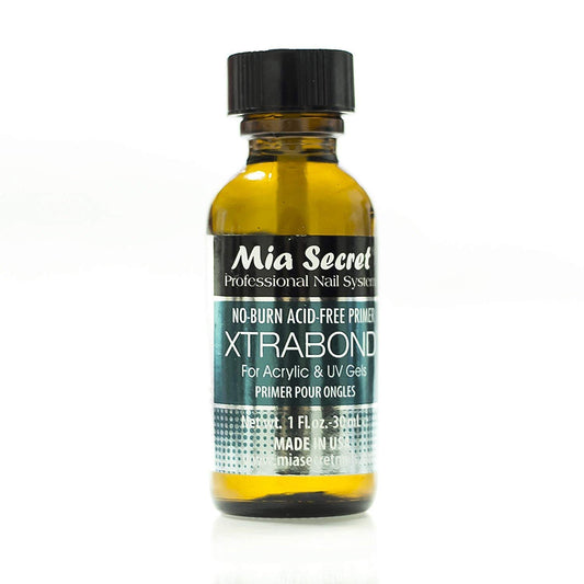 Mia Secret Xtrabond Nail Primer bottle on display; promotes strong adhesion for acrylic or UV gel.